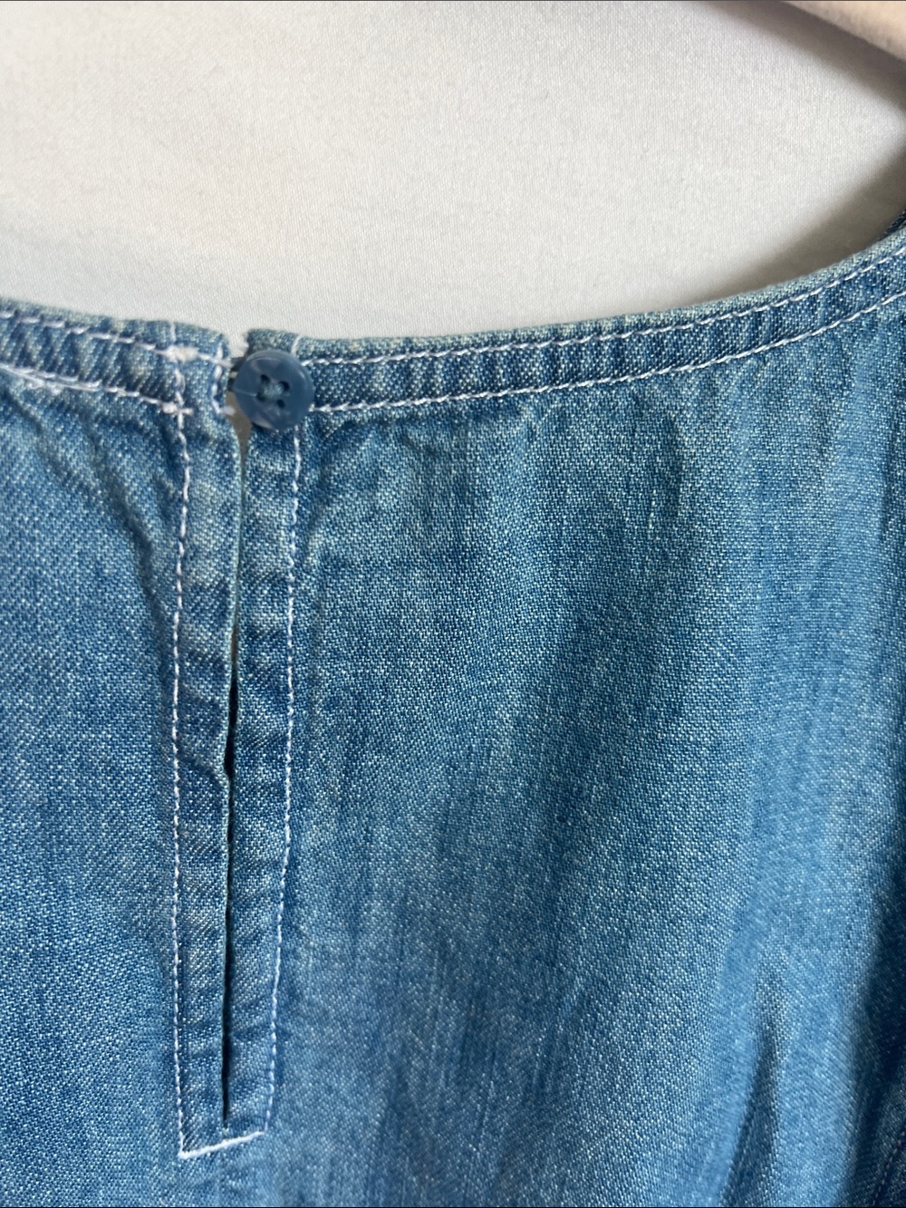 LOFT Light Blue Denim Puff-Sleeve Blouse with Sequin Detail - Picture 8 of 13